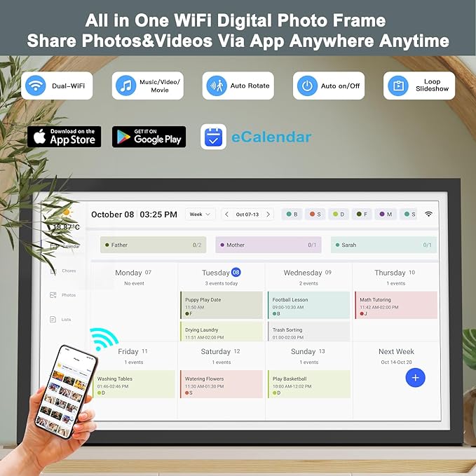 Smart Digital Calendar Chore-Chart-for-Business Planner - 27" Touchscreen Interactive Display Electronic Calendar for To Do List, Auto-Sync Google iCloud Outlook Calendars, Wall Mountable for Mom Dad