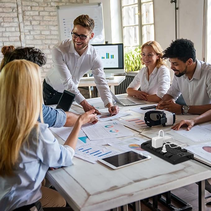 QINLIANF Surge Protector Power Strip - 10Ft Flat Plug Heavy Duty Extension Cord with 24 Outlets and 4 USB Ports(2 USB-C Ports), 1875W/15A, 4100J, for Home, Office, Dorm, ETL Listed, Black