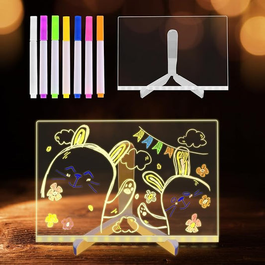 LED Note Board with 7 Colors, Light up Acrylic Message Board, Night Light outwards Writing Drawing Dry Erase Board, Personalized Note Board with Colors Large and 7 Pens for Kids (11.81 * 7.87inches)