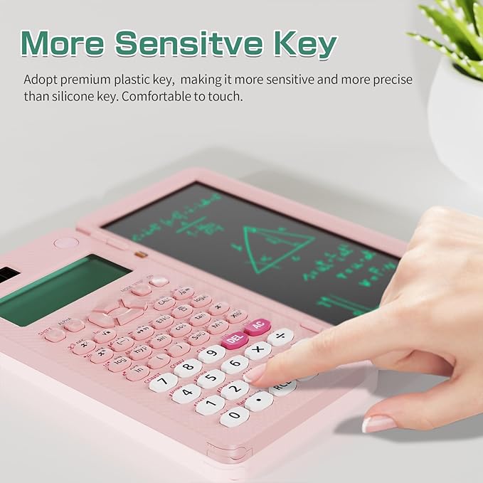Rechargeable ROATEE 991ES MAX Scientific Calculators, CalcNote Multiview 4-Line Display with LCD Writing Tablet Notepad, Foldable Portable for Business High School College Students and Teacher(Pink)