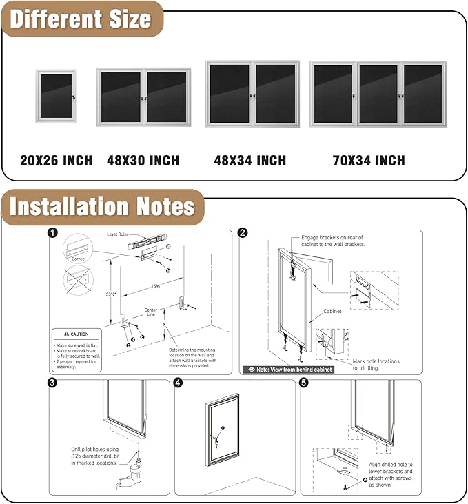 26"x20" Enclosed Bulletin Board, Outdoor Lockable Weather-Resistant Aluminum Cork Noticeboard for School & Office, Silver Frame w/Black Flet