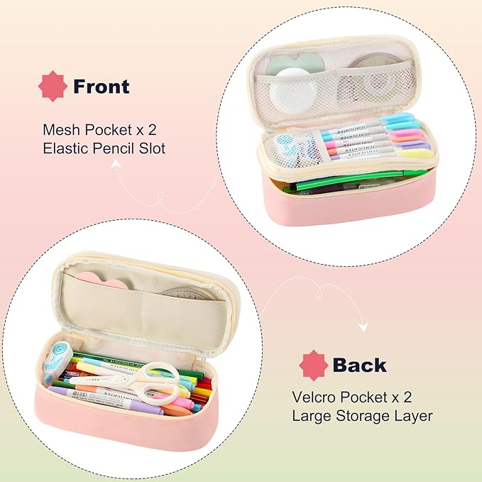 Pencil Case for Girls Kids Teens Adults Big Pencil Bag with Zipper Big Pen Pouch Large Stationery Pen Case Organizer for School Pink