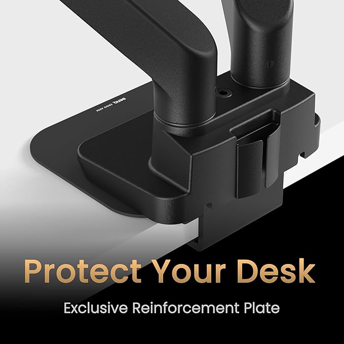 BenQ BDH01 Dual Monitor Arm -Gas Spring Monitor Stand for 2 Screens Up to 35'' & 44lbs, Heavy Duty, Quick Installation, No Sagging, Top Clamp and Grommet Base, Reinforcement Plate, VESA 75x75 &100x100