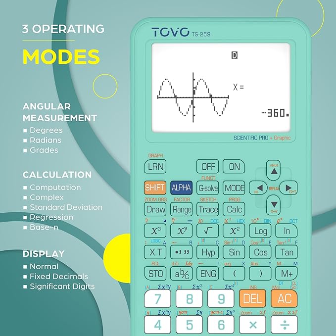 TOVO Scientific Calculator with Graphing Functions, Multiple Modes, 360 Functions, Large Screen, Intuitive Interface for Beginners, High School & Advanced Courses, TS-259 (Developed by CATIGA)