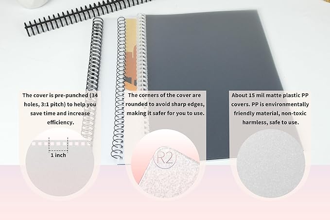 Rayson Pre-Punched PP Plastic Binding Cover, Frosted Finish, 34 Square Holes, Letter Size 8.27 × 11.75 Inches Matte Binding Cover - 50/Pack