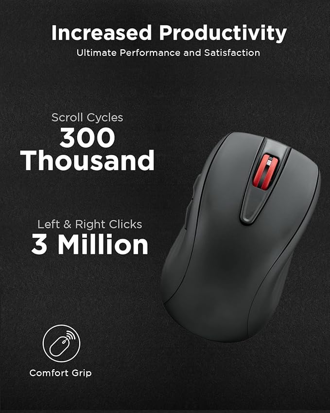 Lenovo USB-C Rechargeable Silent Mouse (WL500) - Silent Buttons, USB-C Rechargeable, Ambidextrous Grip, Adjustable DPI - Plug-and-Play 2.4G Receiver Computer Mouse (Black)