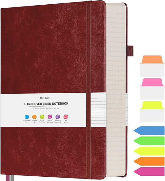 College Ruled Notebook, Large B5 Hardcover Leather Journal, 312 Numbered Pages Writing Journal, 100gsm No Bleed Paper, Lined Journal Notebook for Women Men School Office, 7.6'' X 10'', Burgundy
