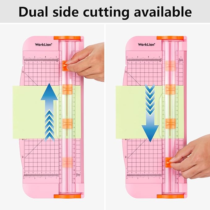 WORKLION Straight Paper Cutter For crafting – Pink 12 Inch Paper Trimmer With Security Safeguard and Side Ruler, Perfect for Cardstock, Coupon,Photos and Crafting Paper.
