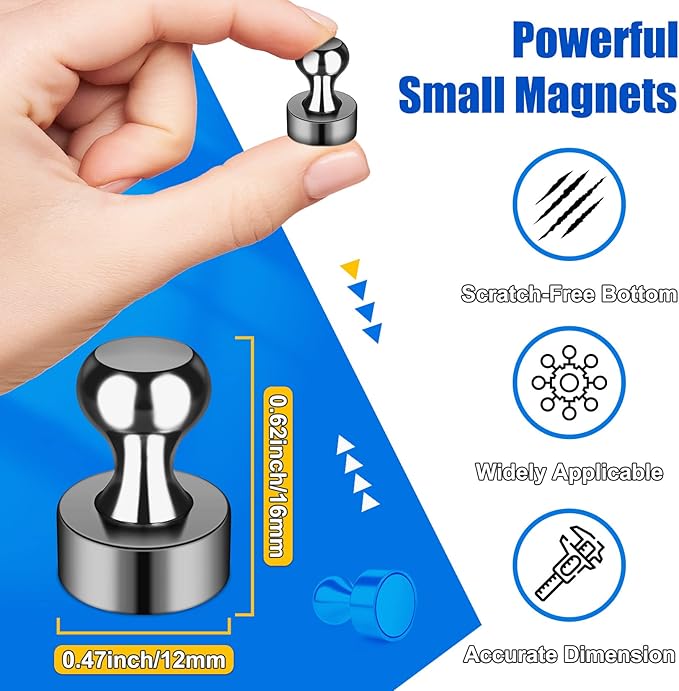 Strong Whiteboard Magnets, Tiny Cute Magnetic Push Pins for Refrigerator, Craft, 56PCS Magnetic Clips, Black Neodymium Magnets for Kitchen, Office, Bulletin Board, Shopping List