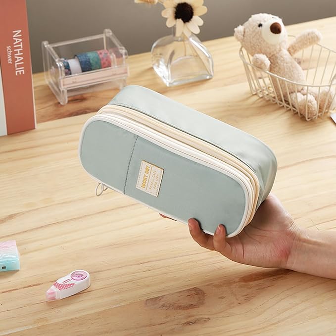 Big Pencil Case Large Capacity Pencil Bag with Zipper Pencil Pouch for Girls Boys Kids Adults Stationery Pencil Pen Case Organizer for School Office Green