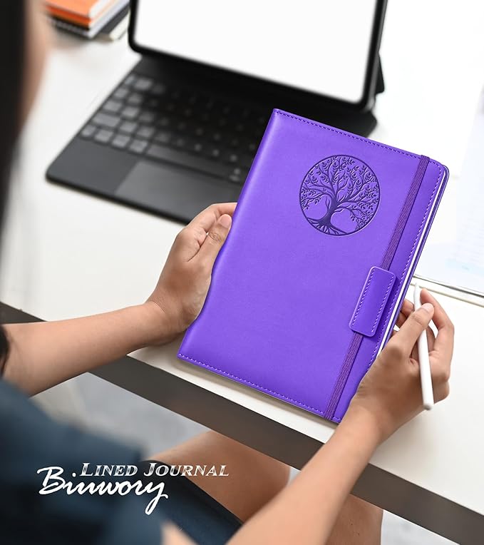 Lined Journal Notebook for Women Men,256 Pages A5 Hardcover Leather Journals for Writing,Travel,Business,Work & School,College Ruled Notebooks for Note Taking,Diary Notepad 5.7"×8.3" purple