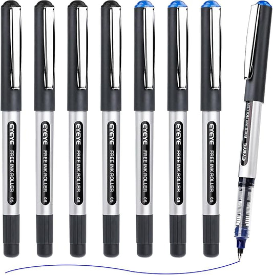 EYEYE Rollerball Pens 0.5mm, 4 Black 4 Blue Extra Fine Point Pen Quick Dry, Liquid Ink Pens Fine Point Smooth Writing Pen for Journaling, Note Taking, Office, School Supplies