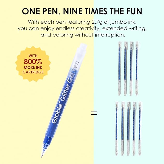 Grabie Jumbo Glitter Gel Ink Pen Set Of 18, Metallic Vibrant Sparkle Gel Pens for Coloring, Sparkle Markers, Glitter Pens for Adults (18 Colors Jumbo Gel Pens)