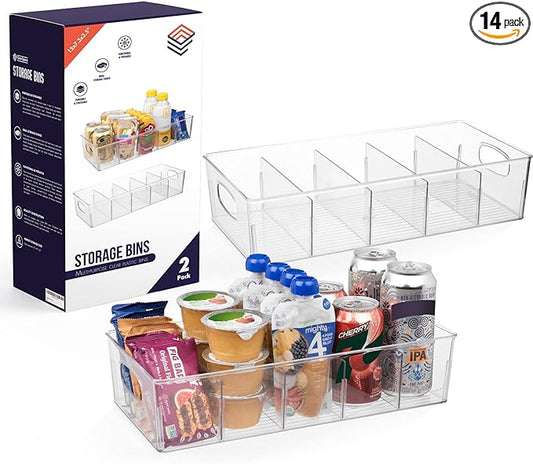 ClearSpace Plastic Pantry Organization and Storage Bins with Removable Dividers – 2 Pack XL Perfect Kitchen Organization or Kitchen Storage – Refrigerator Organizer Bins, Cabinet Organizers