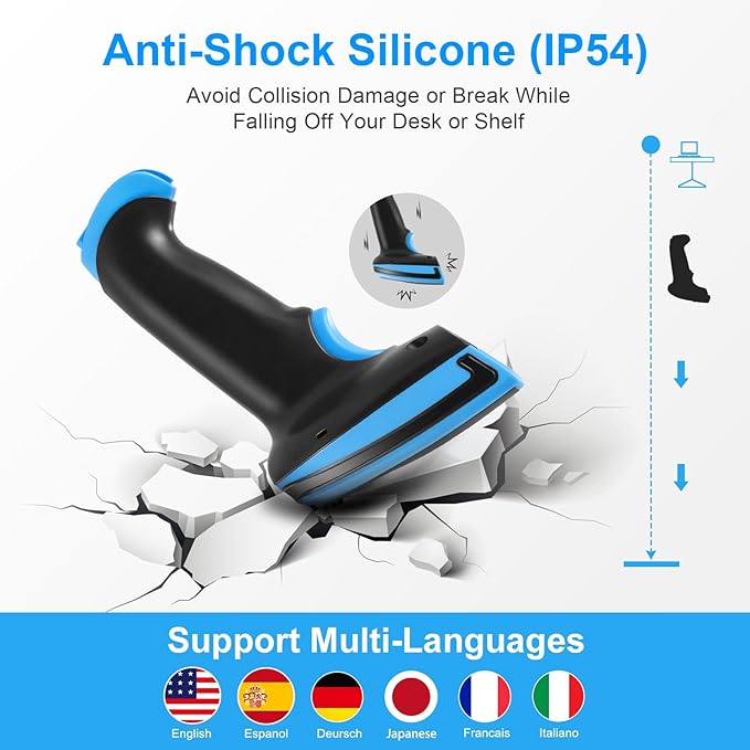 Barcode Scanner Wireless, 1D Laser Barcode Reader with Stand 2.4G Wireless & USB Wired Connection 2 in 1 Plug and Play Handheld Bar Code Scaners