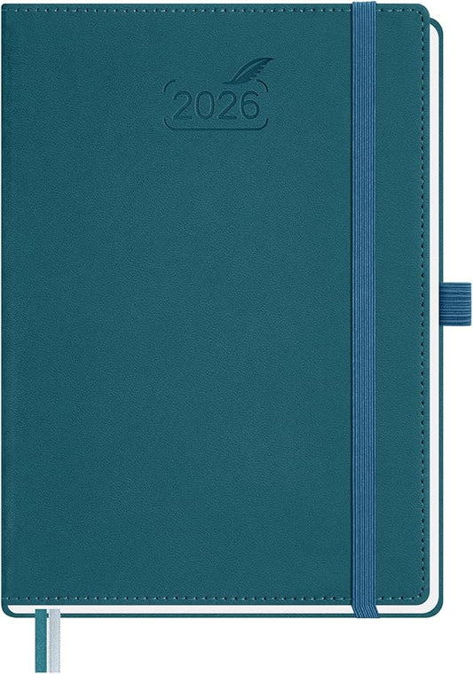 BEZEND 2026 Planner Weekly and Monthly (6" x 8.5") Daily Calendar with Half-Hourly Timeslots & Tabs (Jan-Dec) Note & Expenses, Pen Holder, Inner Pocket, Vegan Leather Hardcover - Dark Green