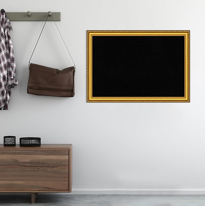 Amanti Art Black Cork Board for Wall, 28x40 Vision Board with Gold Wood Frame, Large Corkboard Office Decor for Home Organization, Traditional Corkboard Pinboard to display items for home organization
