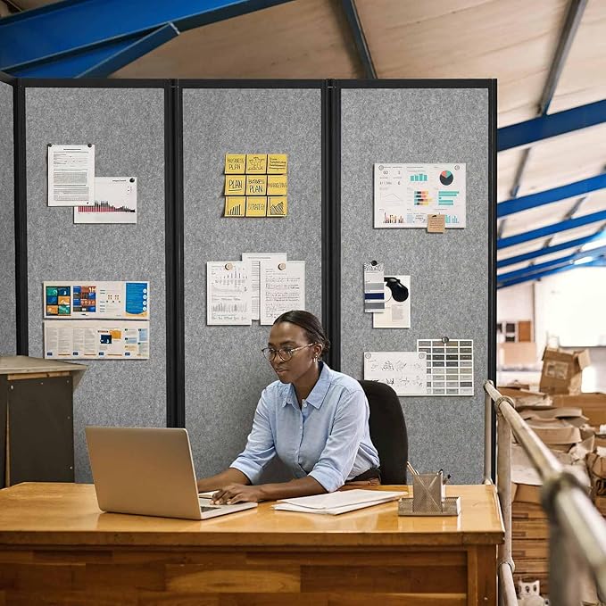 Room Partition,Office Divider,Portable Commercial Screen Dividers,Privacy Partition Separator,Classroom School Dividers,10'6"L* 6'7"H,5 Panel,Light Grey