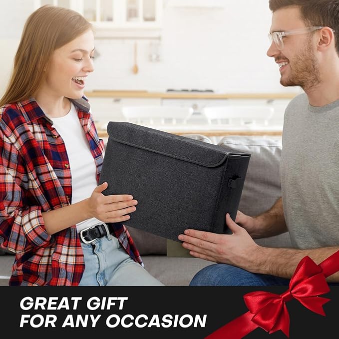 Large 17" 42 Quarts Collapsible Stackable Storage Bins with Lids [3-Pack] Foldable Fabric Linen Storage Boxes Cube, Closet Organizer Baskets with Label (16.7 x 12 x 12", Black)