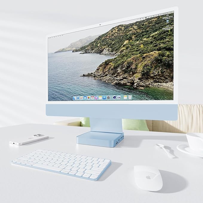 USB C HUB for iMac 24 inch 2021/2023/2024, PULWTOP USB Hub Adapter iMac Accessories for iMac M1/M3/M4 with USB C 10Gbps 3*USB A SD/TF, Docking Station Support Expand M.2 SSD (Not Included),Blue