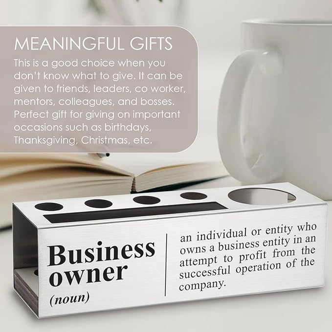 New Business Owner Definition, Business Owner Gifts for Women, Men, Boss Desk Decor Stainless Steel Pen Pencil Holders WCC52