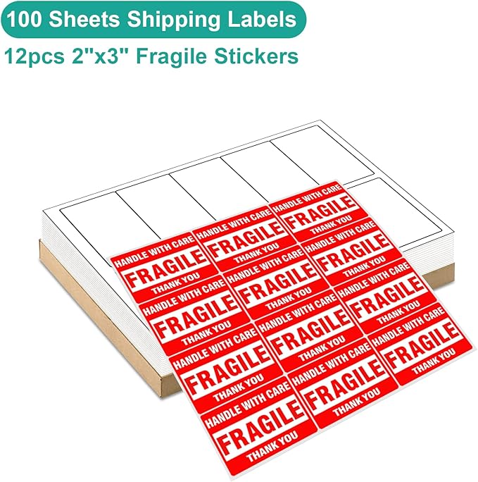 MFLABEL 2"x4" Shipping Labels - 1000 Premium Matte White Address Labels for FBA, Laser & Inkjet Printers (100 Sheets, 10/Sht) + Free Fragile Stickers!