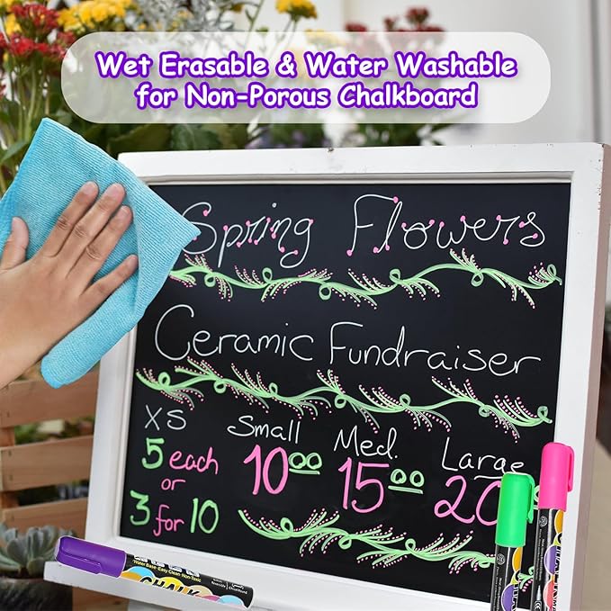 Liquid Chalk Markers Set (8 Pack), 6mm Reversible Thick & Chisel Tip, Wet Erase Paint Pens for Non Porous Blackboard Chalkboard, Car Glass Windows, School Business Supplies (8 Neon Color)