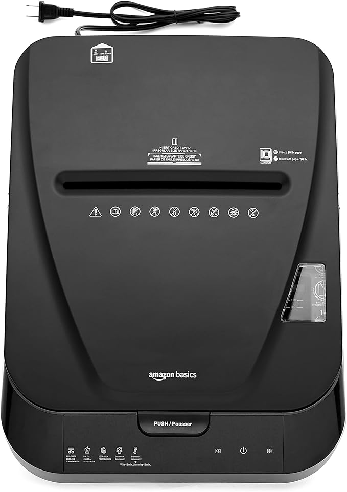 Amazon Basics 150 Sheet Autofeed Micro Cut Paper Credit Card Shredder for Security, Black