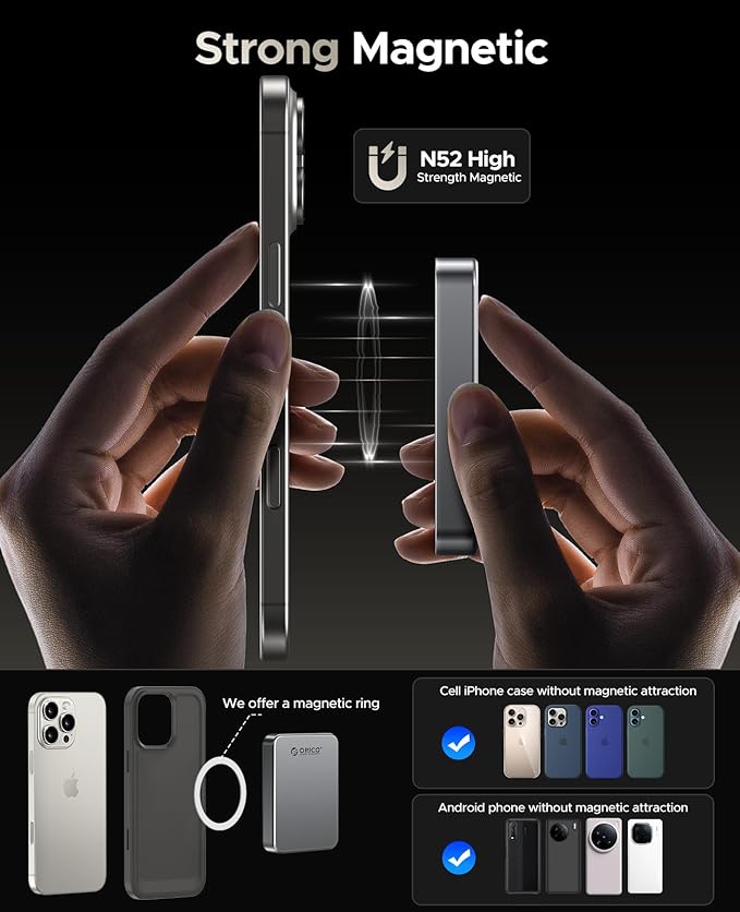 ORICO 2TB Magnetic Portable SSD, Aluminum Alloy, 4K 120 fps ProRes HDR Record and Store, Up to 2000MB/s, External Solid State Drive, Compatible with iPhone 16 Pro Max, Tablet, Computer - K20