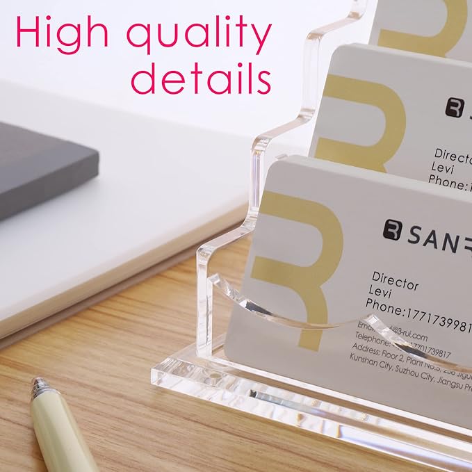 SANRUI Acrylic Multiple Business Card Holder Display for Desk , 15 Slots Business Card Stand , Clear Horizontal 5 Tier Business Card Holders, Holds 750-900 Cards
