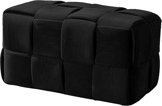 Ottoman Foot Rest Soft and Comfortable Ottoman Square Corduroy Woven Design Sofa Stool (Black-L)