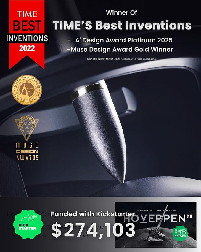 novium Hoverpen Interstellar - Luxury Pen Made With Aerospace Alloys, Unique Aesthetic, Free Spinning Executive Pen, Desk Decor (Starlight Silver, 18K-Gold)