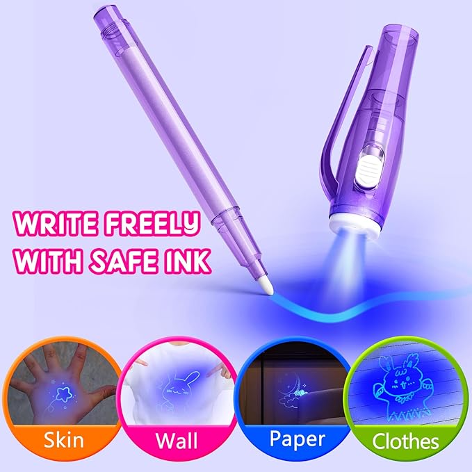 Invisible Ink Pen Spy Game for Kids, Party Favors Toys for Girls Boys, Magic Markers for Boys Girls Fun Outdoor Toys, Birthday for 6-13 Year Old Girls Boys (24PCS+Black Notebooks)