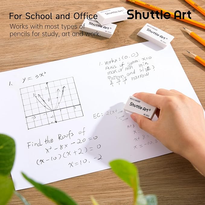 Shuttle Art White Erasers, 120 Pack Erasers Bulk, Smudge Resistant Eraser for Pencils, School Supplies for Kids, Students, Teachers, Office