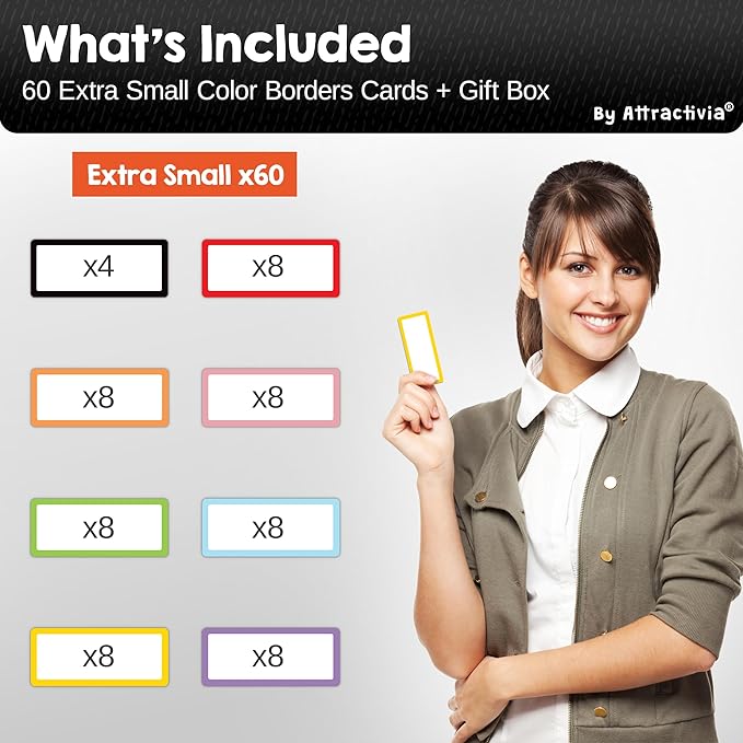 Dry Erase Magnetic Labels 2.8 x 1.2 in, Color Borders, Dry Erase Magnets, 60-Pack, White Erasable Write-On All-Purpose Labels, for Office, Education, Home, Whiteboard, Magnetic Name Tags