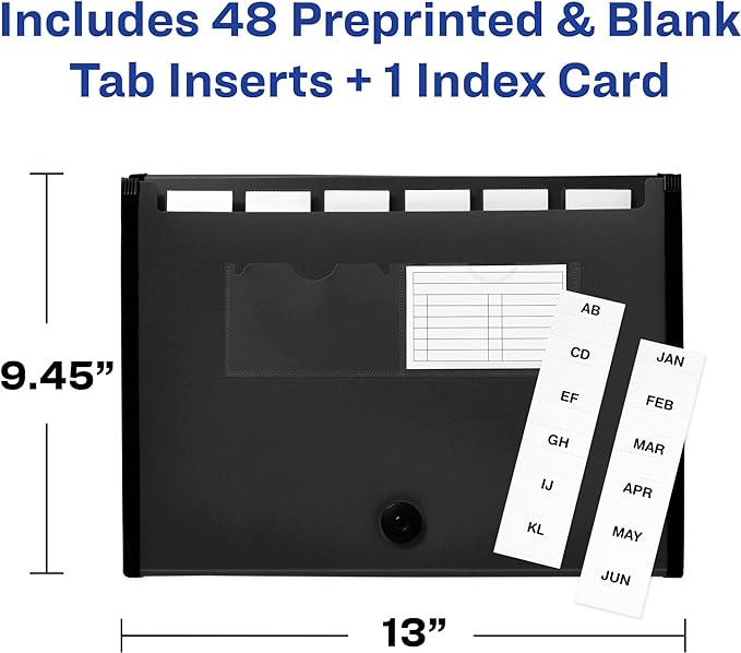 Avery Expanding File Folder Organizer, 7-Pocket Accordion File Organizer, Black, Holds 425 Letter/A4-Size Sheets (73550)