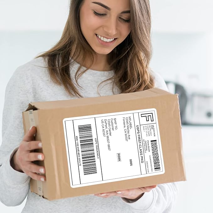 MFLABEL Full Sheet Matte White Labels - 8.5 x 11 Inch for Laser & Inkjet Printers (200 Sheets / 6000 Labels) - Includes Address & Fragile Stickers, Smudge-Proof & Quick Peel