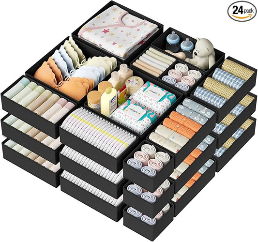 DIMJ Drawer Organizer Clothes Storage - 24 Pack Baby Dresser Organizer for Nursery, Small Fabric Closet Drawer Organizer Bins for Underwears Socks, Foldable Storage Dividers Organization for Bedroom
