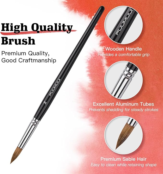 Sable Watercolor Brushes, Fuumuui 7pcs Professional Artist Paint Brushes Set with Extended Needle, Round Point, Flat, Dagger, Cat's Tongue for Watercolor, Acrylic, Gouache – Detail & Wash Painting