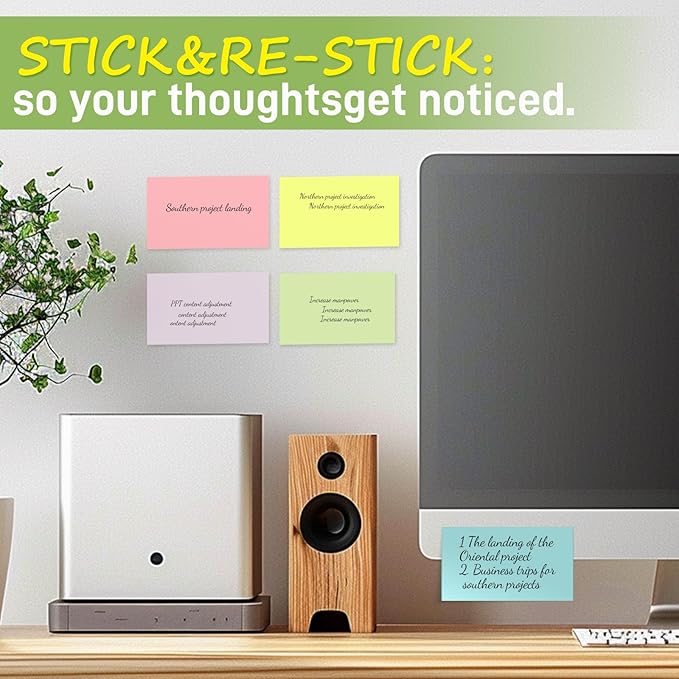 480 Sheets 3x5 Inches Large Sticky Notes,Self-Stick Post Stickies Colorful Super Sticking Power Memo Pads for Teacher Supply,School and Office