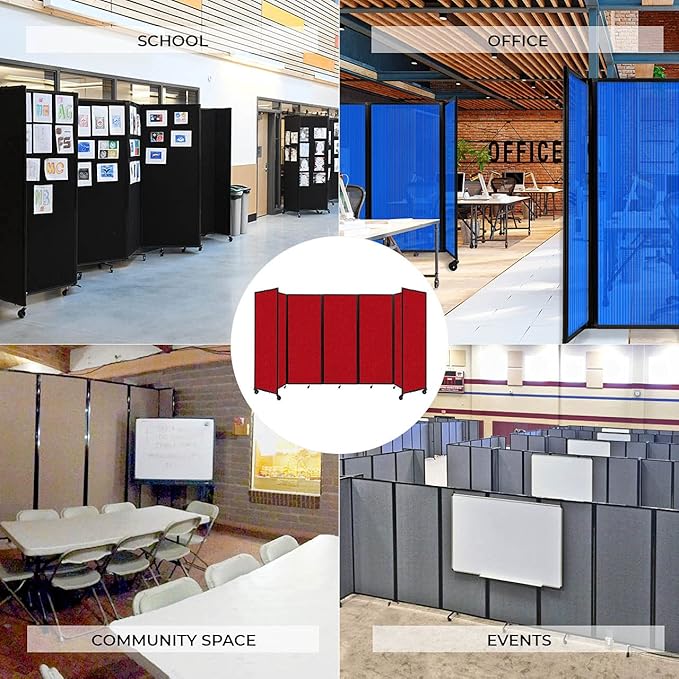 Versare Room Divider 360 Portable Wall Partition | Folding Panels | Large Freestanding Divider | Locking Wheels | Temporary Room Separator | 14' x 7'6'', Charcoal Gray