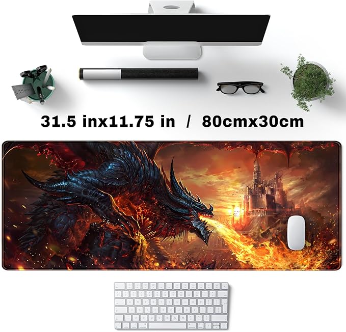 Japanese Desk Mat Dragon Castle Desk Pad Game Aesthetic Mouse Pad Large Gaming Mousepad Extended Keyboard Pad 31.5 x 11.8 in Laptop Computer Mouse Keyboard Mouse Pads for Desk Decor Mat.