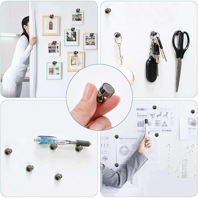 55Pcs Bright Black Fridge Magnets, Strong Refrigerator Magnets, Small Push Pin Magnets for Whiteboard, Decorative Whiteboard Magnet s for Classroom, Kitchen Accessories, Office and Map Magnet