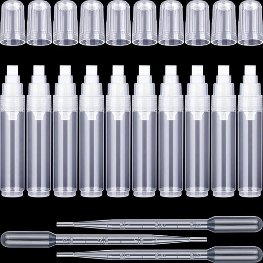 Sabary 10 Pcs Refillable Paint Markers 10 mm Empty Acrylic Markers Blank Flat Head Graffiti White Fillable Paint Pen with 5 Pcs 3 ml Dropper for Oil Water Ink Art Painting Craft Kit