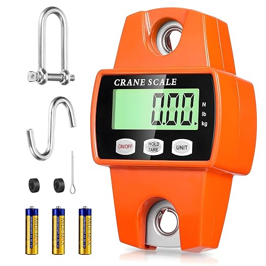 Digital Hanging Scale, 1102lb Crane Scale, 500kg Orange Digital Electronic Weighing Scale with LCD Display for Hunting, Outdoor, Bass Fishing, Big Game, Farm