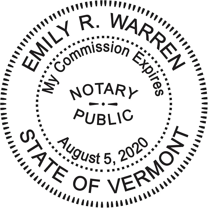 Round Notary Stamp for State of Vermont- Self Inking Stamp - Top Brand Unit with Bottom Locking Cover for Longer Lasting Stamp - 5 Year Warranty