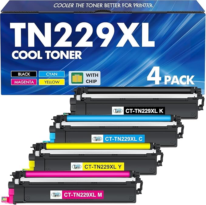 TN229 TN229XL 229XL MFC-L3780CDW Toner Cartridges: Compatible for Brother TN229XL TN229 TN 229 229XL HL-L3220CDW HL-L3280CDW MFC-L3720CDW HL-L3300CDW HL-L3295CDW Printer 229XL Toner Cartridges 4 Pack