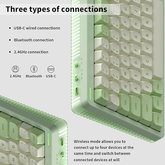 nuphy Halo96 V2 Wireless Keyboard,Gasket Structure,96% Hot Swappable Gaming Keyboard, 99 Kyes RGB Backlit Mechanical Keyboard, Support QMK/VIA,Bluetooth/USB-C/2.4GHz-Green,Lemon Switches (55gf)