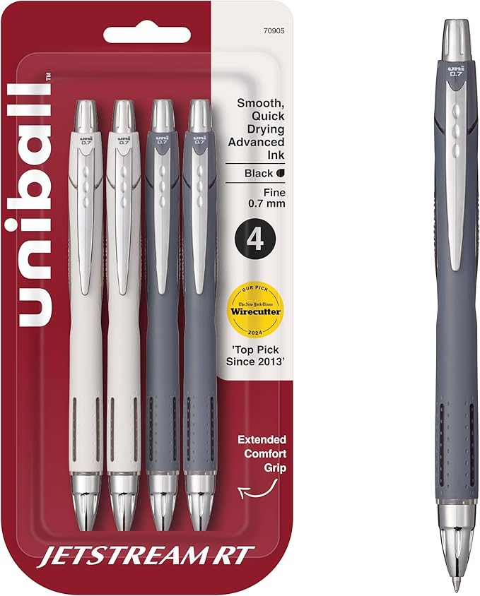 uni-ball Jetstream RT Pens - NY Times Wirecutter Best Pen for Over a Decade - Pack of 4 Black Fine Point Pens, 0.7mm - Back to School