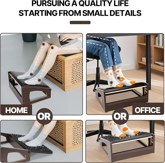 Ergonomic Foot Rest, 4 Adjustable Height Foot Stool,Footrest Under Desk， Flip Over Office Desk Foot Rest, Improving Posture, Promoting Blood Circulation（Espresso）